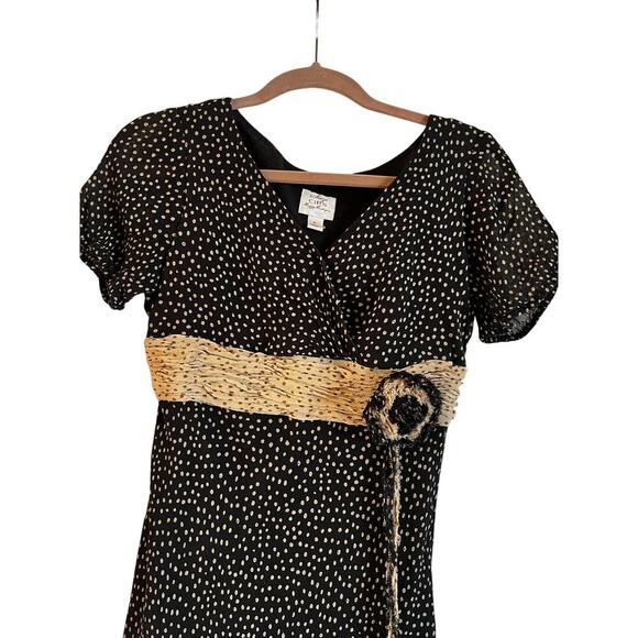 Suzi Chin 100% Silk Short Dress Short Sleeve Brown Y2K Pattern Size 6 Side Zip - Picture 2 of 6